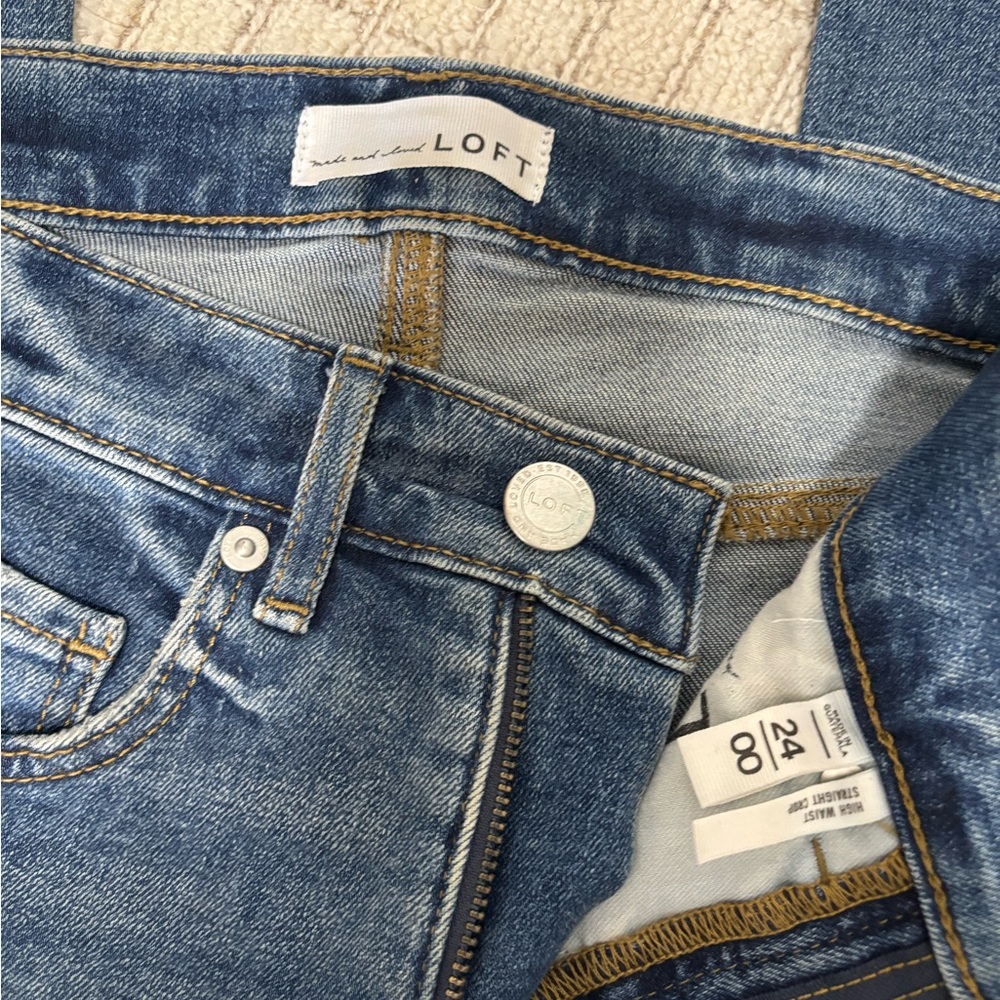 LOFT High Waist Straight Cropped Blue Denim Womens 24 00 XS